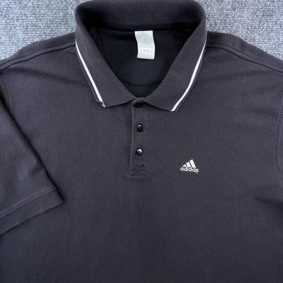 Adidas Polo Shirt Men's Large Charcoal Gray Short Sleeve White Accents, Logo - Picture 1 of 16